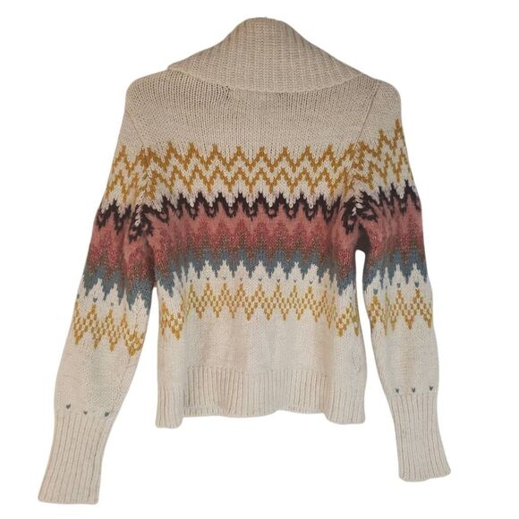 LOFT Zig Zag Cowl Turtle Neck Knit Wool Blend Pullover Sweater Multicolor XS - Picture 4 of 11